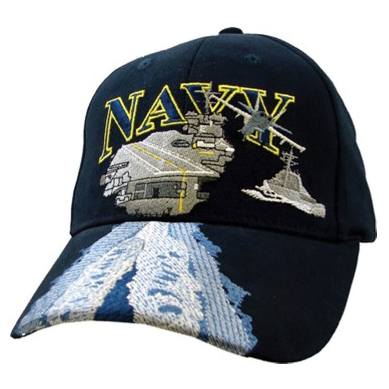 US Navy With Aircraft Carrier Embroidered Dark Navy Military Ball Cap ...