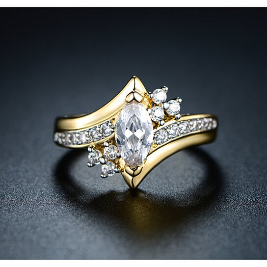 Buy Gold Plated & Marquise-cut Cubic Zirconia Engagement Ring By Sgs 