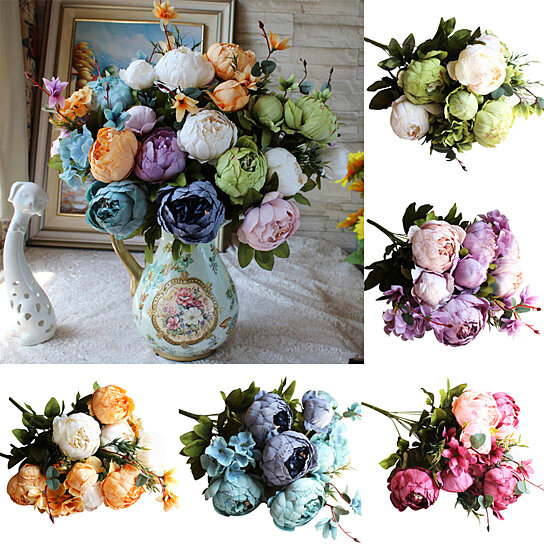 13 Heads Silk Peony Artificial Flowers Peony Wedding Bouquet Home Party Decor bu 