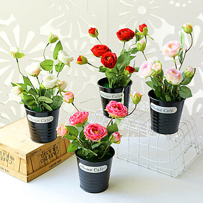 EvaLuLu Decorations Artificial Flowers Rose Sunflowers Potted Plants Home Table Office Rose Red 