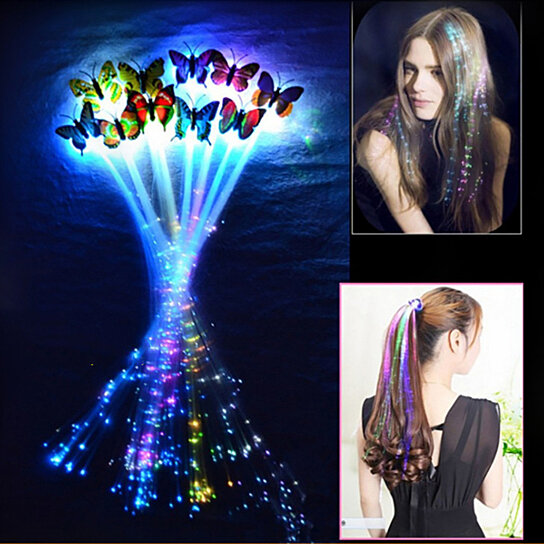 NE_ KM_ ALS_ LED Flashing Light Butterfly Hair Clip Braid Optical Fiber Hairpin