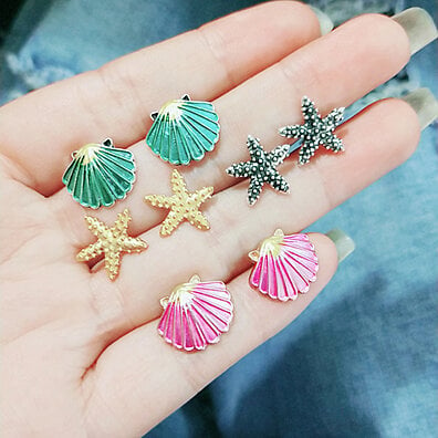 4 Pairs Boho Women Starfish Shell Stud Earrings Set Summer Jewelry Accessories