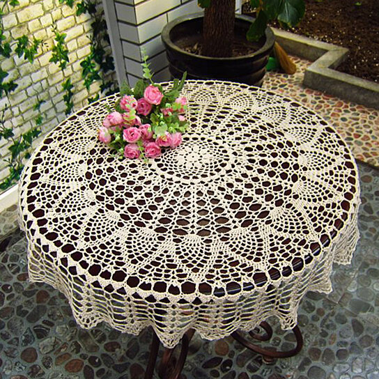 CW_ Cotton Hand Crochet Hollow Out Tablecloth Wedding Dining Table Cloth Cover H