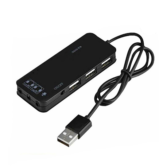 3 Port USB Hub w/ External Sound Card Headset Microphone Adapter for PC Laptop 