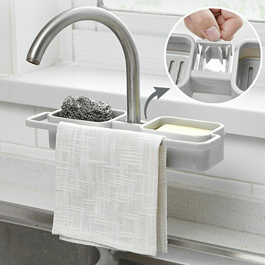 Kitchen Sink Faucet Sponge Soap Storage Organizer Cloth Drain Rack Holder Shelf