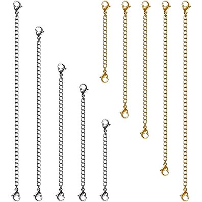 Necklace Extenders, 15 Pcs Gold Silver Necklace Bracelet Anklet Extension Chains with Lobster Clasps and Closures for Jewelry Making