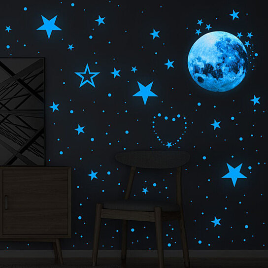 Buy 1 Set Wall Stickers Moon Stars Pattern Glow in the Dark PVC Bedroom  Ceiling Decals Home Decor by Munchen on Dot & Bo