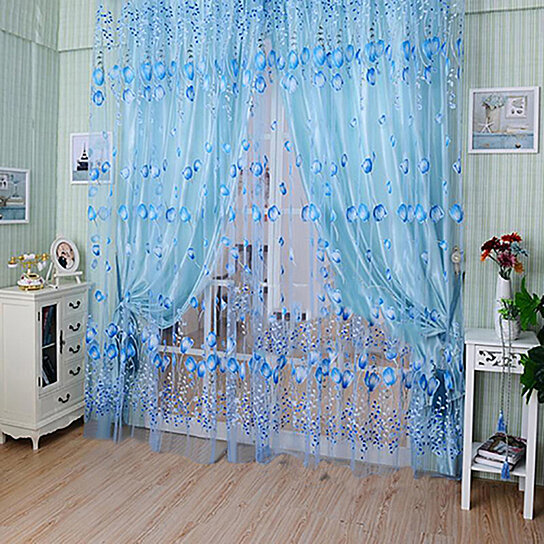 Door Window Curtain Flora Tulle Voile Drape Panel Sheer Scarf Valance Ornaments 