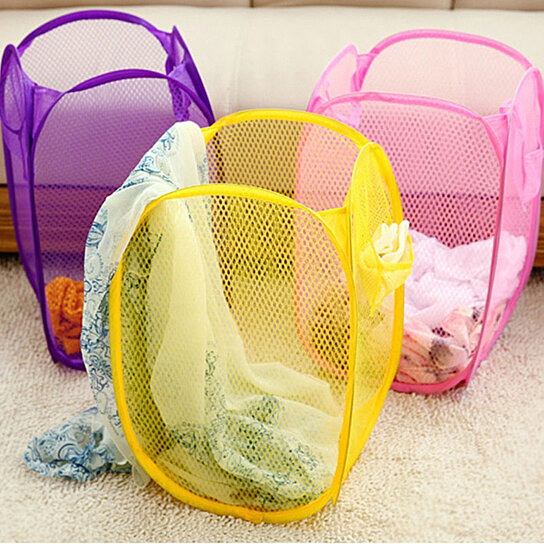 Foldable Pop Up Laundry Soiled Clothes Mesh Basket Hamper Storage 