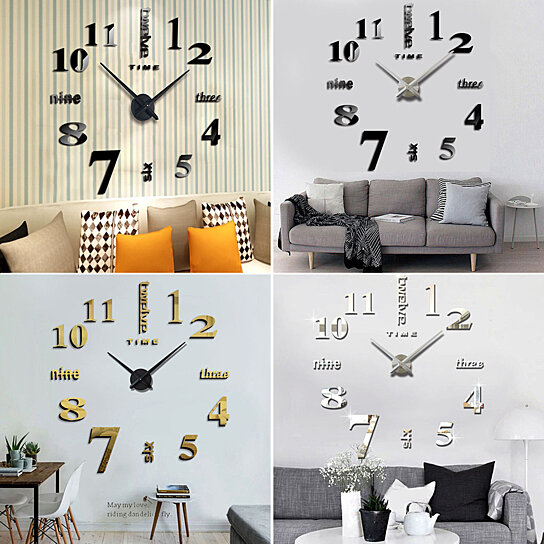 3D Clock Wall Sticker Wallpaper Wall Hanging Clock Decal Living Room Decor 