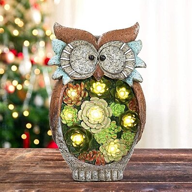 Owl YK Decor Metal Owl Garden Stake Outdoor Yard Lawn Ornaments Plant Pot Flower Bed Decor Christmas Decorations 15.75 H 