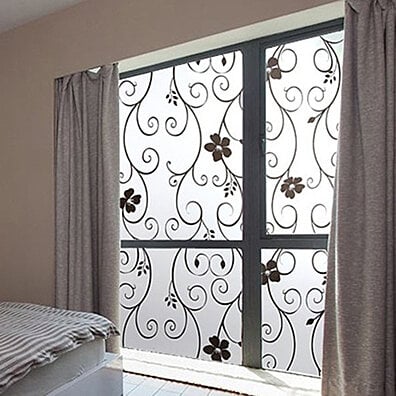 Sweet Removable Frosted Cover Glass Window Black Floral Flower Sticker Film