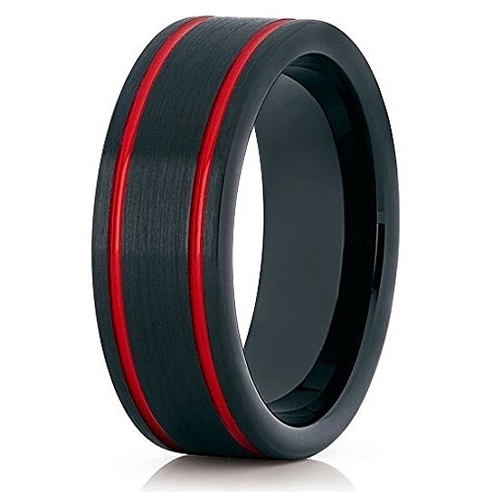 Tungsten Wedding Band Red Black Tungsten Ring Tungsten Carbide Ring 8mm Brushed Men Women Comfort Fit