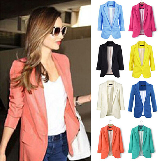 Fashion Women Casual Slim Solid Suit Blazer Coat Jacket Outwear Candy Color S-XL 