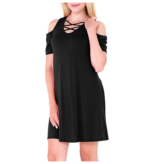 Buy Women's Cold Shoulder Swing Pockets Dress by Sincolor on OpenSky