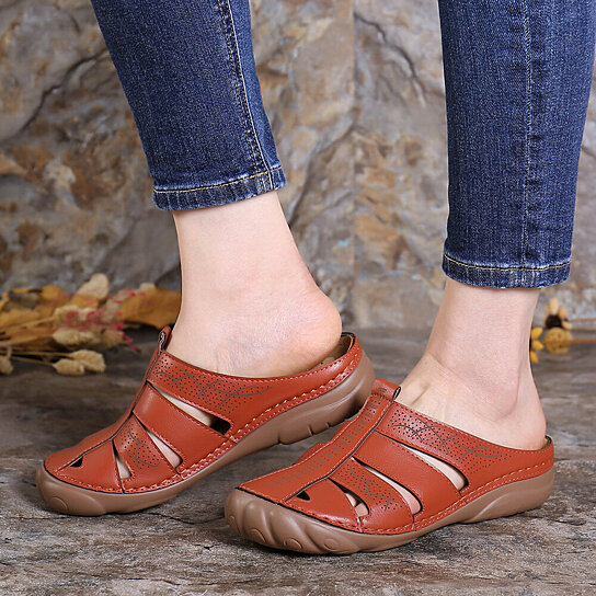 Buy Lostisy Hollow Out Round Toe Sandals Comfortable Stitching Backless Slippers By Sirzua 0890