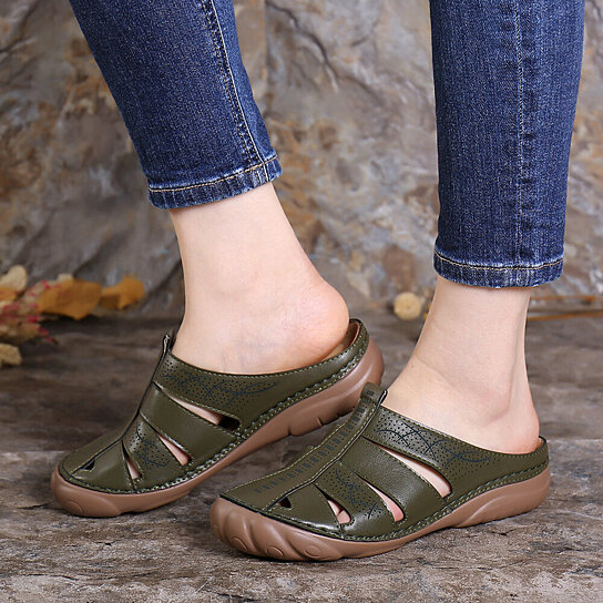 Buy Lostisy Hollow Out Round Toe Sandals Comfortable Stitching Backless Slippers By Sirzua 5037