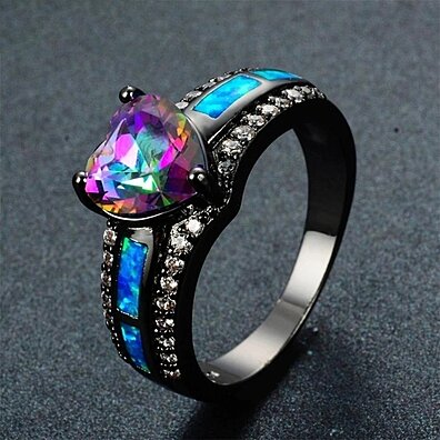 Mystic Topaz & Blue Fire Opal Heart Ring