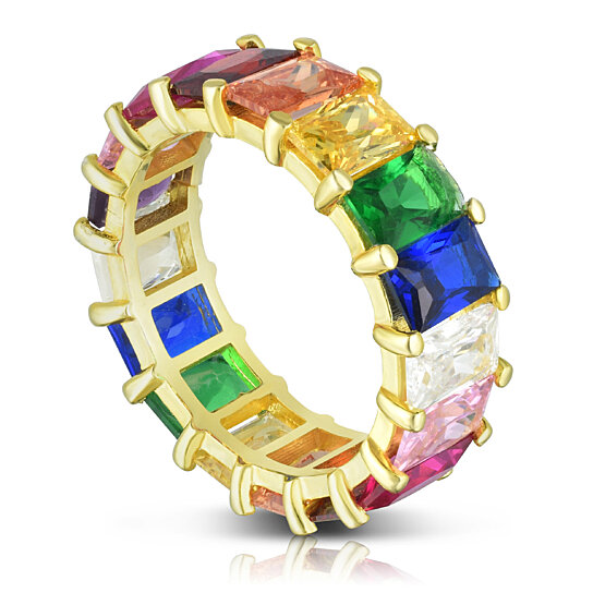 925 Sterling Silver Rainbow Emerald Eternity Ring