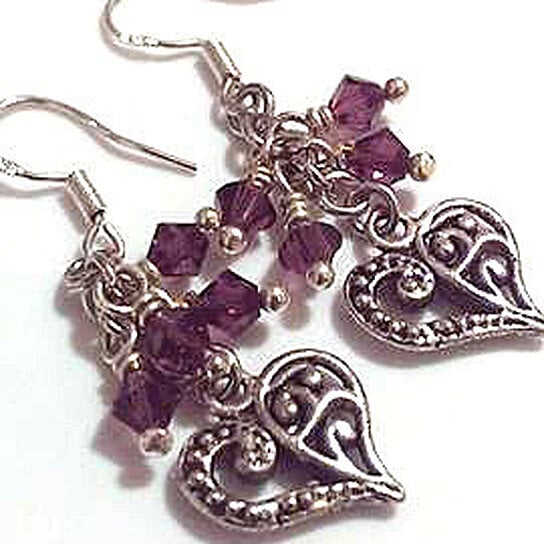 Buy Handmade Purple Heart Cluster Earrings by Toad's Lily Pond Jewelry ...