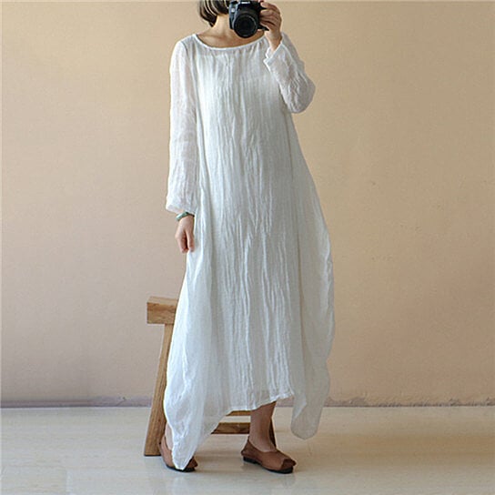 linen long sleeve maxi dress