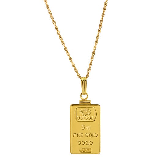 Buy 5 Gram Gold Ingot Pendant Necklace by UPM Global, LLC on Gemafina