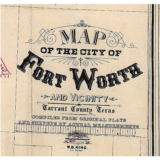 Buy Old Texas Fort Worth Wall Map Vintage Historical Map Antique 8700