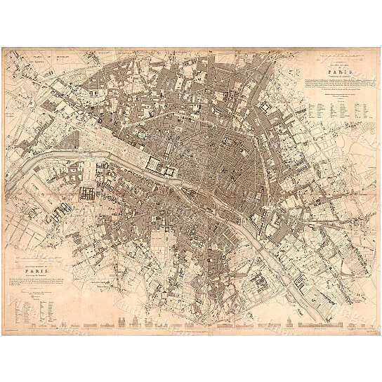 Buy Vintage Paris Map Historic Large 1834 Map Of Paris Restoration