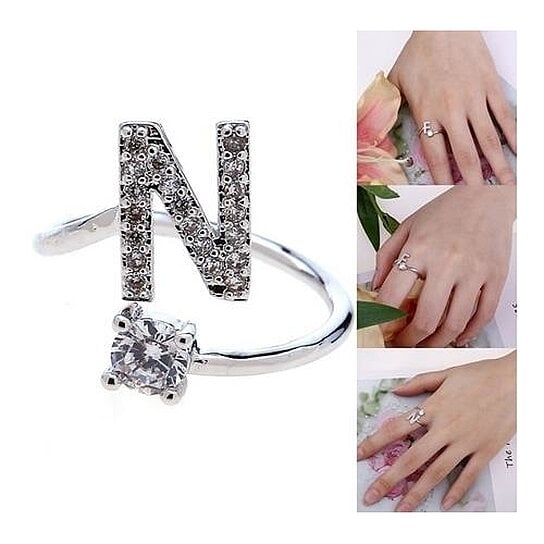 Buy 26 Letters Silver Ring For Women Rhinestone Open