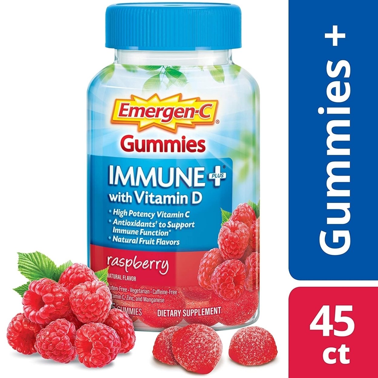 EmergenC Immune Plus Gummies, Vitamin C + Vitamin D & Zinc, Raspberry