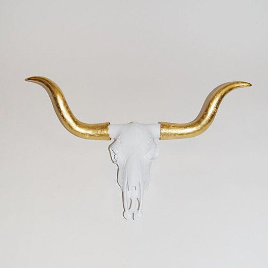 Buy The Savannah | White Cow Skull w/Gold Horns by White ...