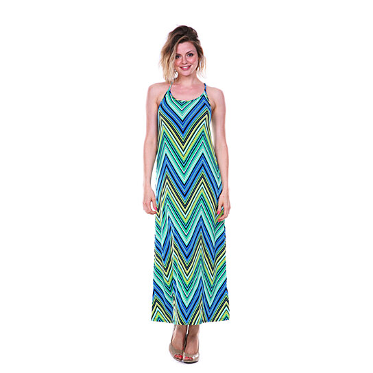 green and white chevron maxi dress