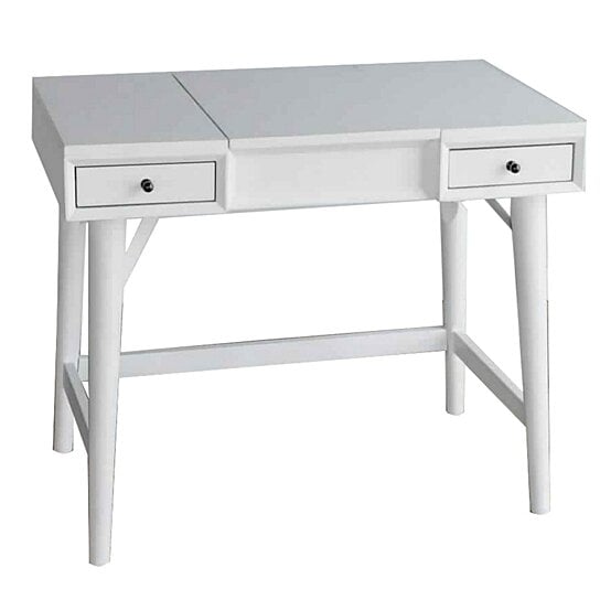 Buy Saltoro Sherpi 2 Drawer Vanity Desk With Flip Top Mirror And Storage Compartment White By Benzara Inc On Dot Bo