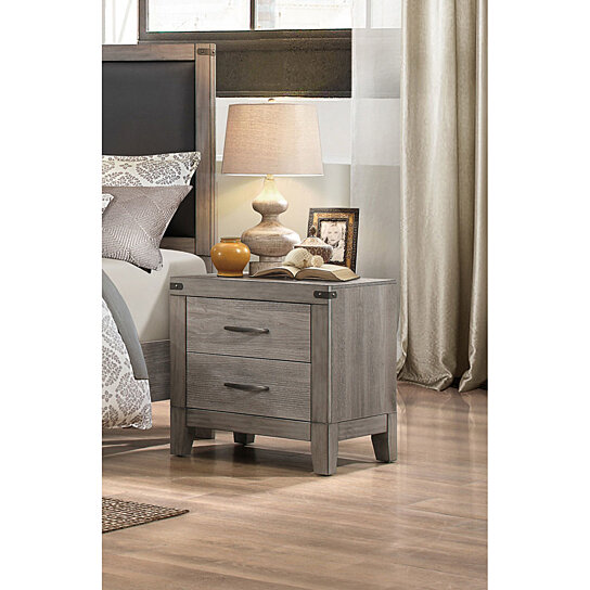 Buy 2 Drawer Wooden Night Stand With Metal Handle Weathered Gray By Benzara Inc On Dot Bo