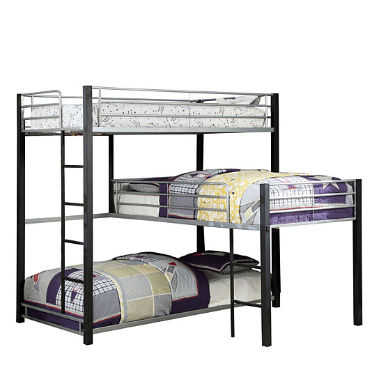 Buy Saltoro Sherpi 3 Tier Industrial Style Twin Bunk Bed With Corner Design Black And Gray By Benzara Inc On Dot Bo