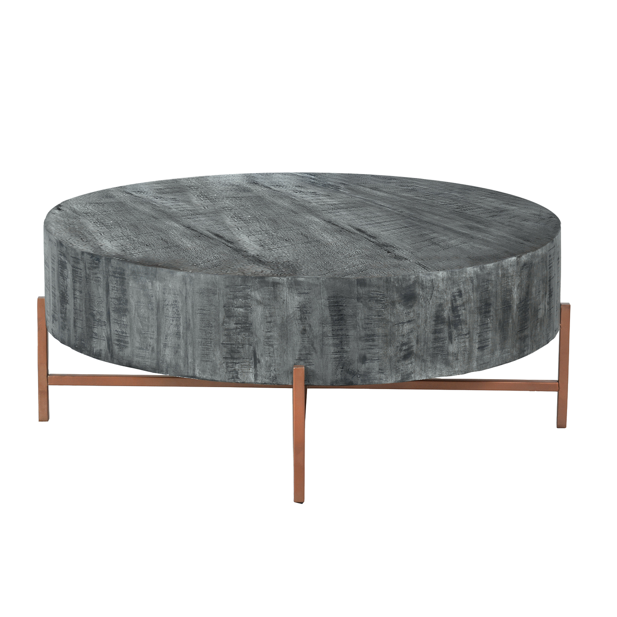 Buy 40 Inch Round Wooden Coffee Table with Cross Metal