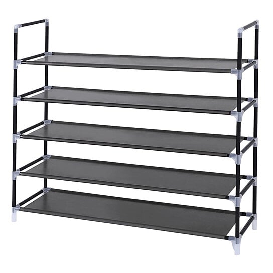 Buy 36 Inch 5 Tier Metal Frame Shoe Rack With Fabric Shelves, Black 