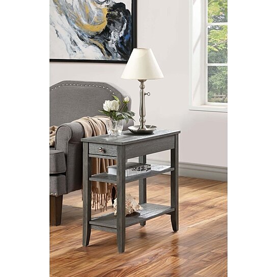 American Heritage 3-Tier Narrow End Table Side Table with Drawer Wirebrush Gray 