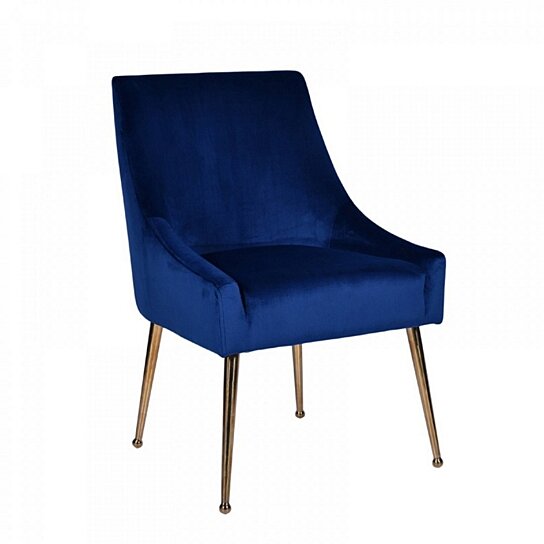 Buy Fabric Upholstered Dining Chair with Sloped Arms, Set of 2, Blue and Gold by Benzara Inc on ...