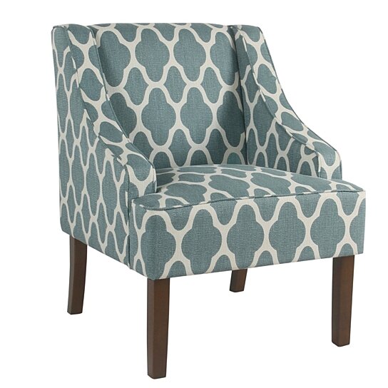 Buy Fabric Upholstered Wooden Accent Chair With Swooping Armrests Blue White And Brown By Benzara Inc On Dot Bo