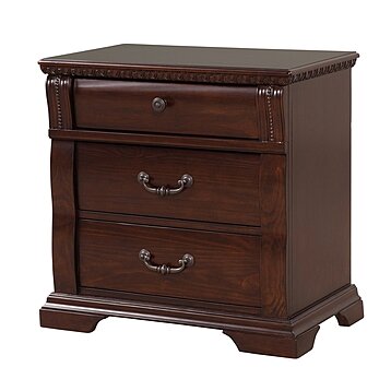 Wooden Nightstand with Two Drawers, Cherry Brown- Saltoro Sherpi 