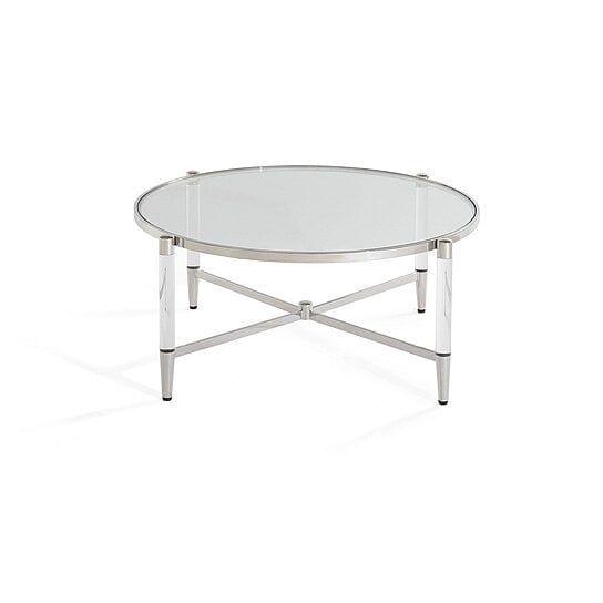 Buy Mase 40 Inch Round Coffee Table, Glass Top, Clear Acrylic Legs 