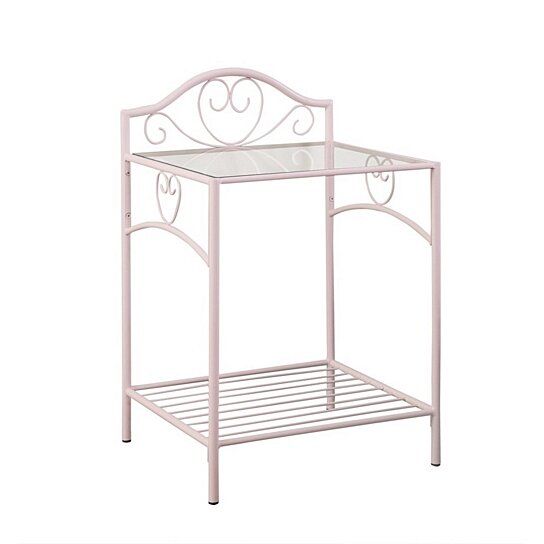 Buy Saltoro Sherpi Metal Nightstand With Glass Top And Open Bottom Shelf Pink And Clear By Benzara Inc On Dot Bo