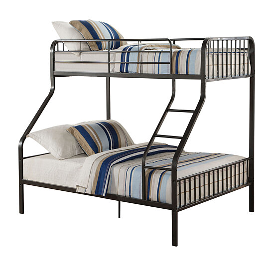 Buy Metal Twin Over Queen Size Bunk Bed With Guardrail And Ladder Gray By Benzara Inc On Dot Bo