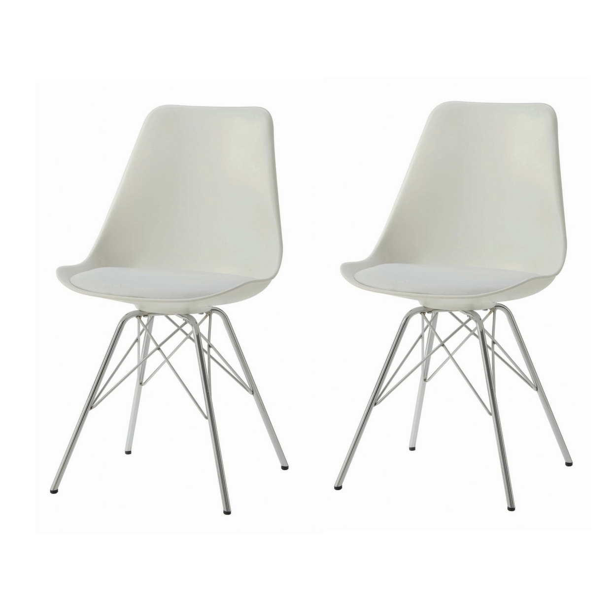 Modern Style Dining Chair With Chrome Legs, White, Set Of ...