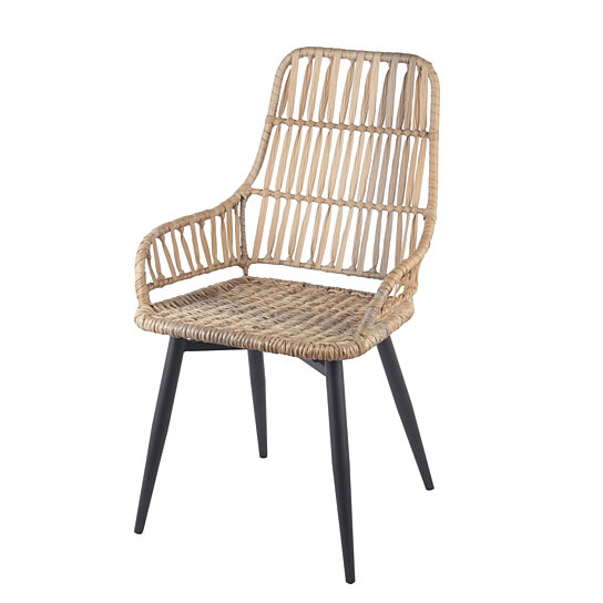 Buy Saltoro Sherpi Rattan Woven Chair With Angled Metal Legs Black And Beige By Benzara Inc On Dot Bo