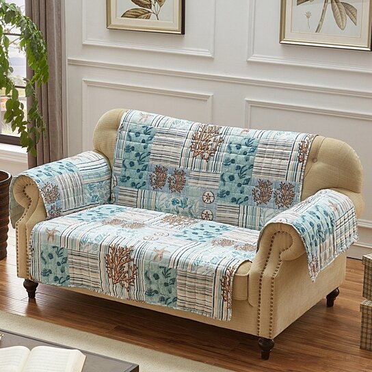 Buy Saltoro Sherpi Reversible Sea Life Print Loveseat Protector with