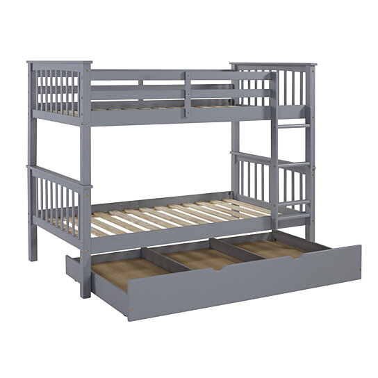 Buy Solid Wood Twin Size Trundle Bed With Castors Gray By Benzara Inc On Dot Bo