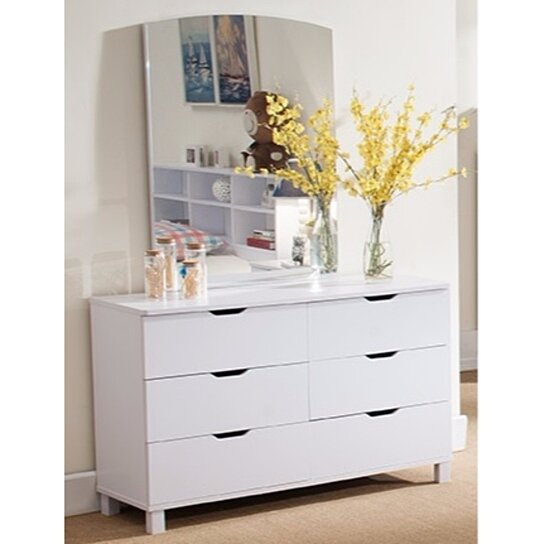 Buy Spacious Glossy White Finish Dresser With 6 Drawers By Benzara