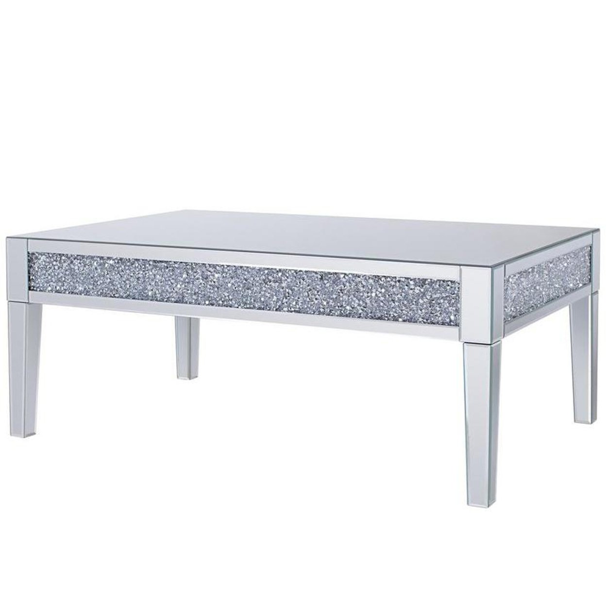 Wooden and Mirror Rectangular Coffee Table with Faux Crystals Inlay ...